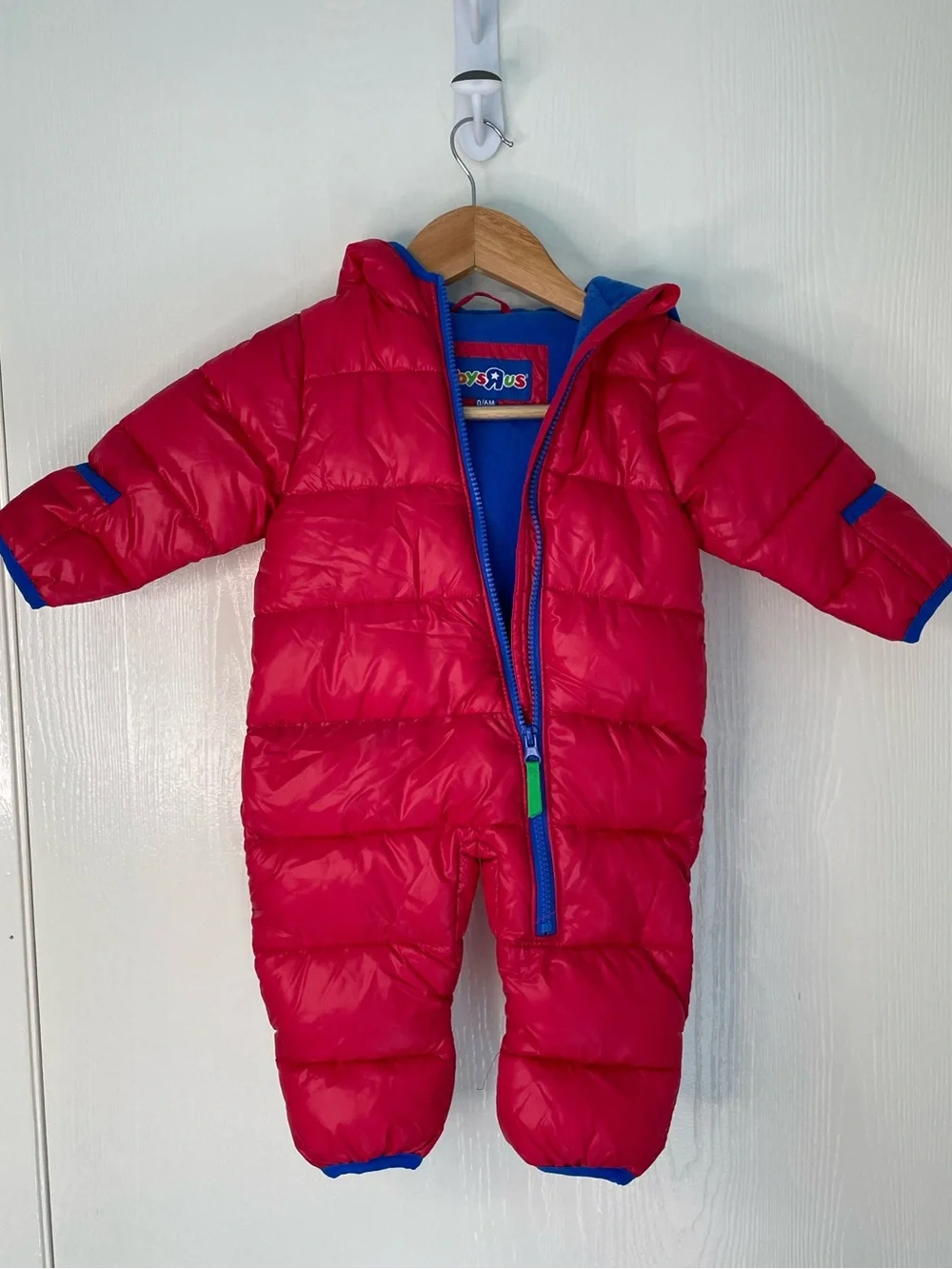 Toys R Us Baby 0-6M Red Puffer Snowsuit Bear Ear Hood